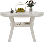 5-Piece Solid Wood Dining Table Set for 4, Round Kitchen Table Set with 4 Upholstered Chairs, Farmhouse Dining Sets for Kitchen, Dining Room, Rustic Grey