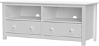 Handcrafted Solid Oak TV Stand Entertainment Center - Elegant White Media Console with Spacious Storage Drawers & Open Shelves - Sturdy Wood Cabinet Fits TVs up to 55 Inches