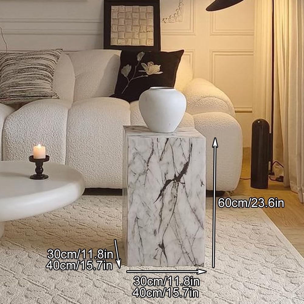 Cube Side Table, Floor-Standing End Table, Imitation Marble Texture Coffee Ta...