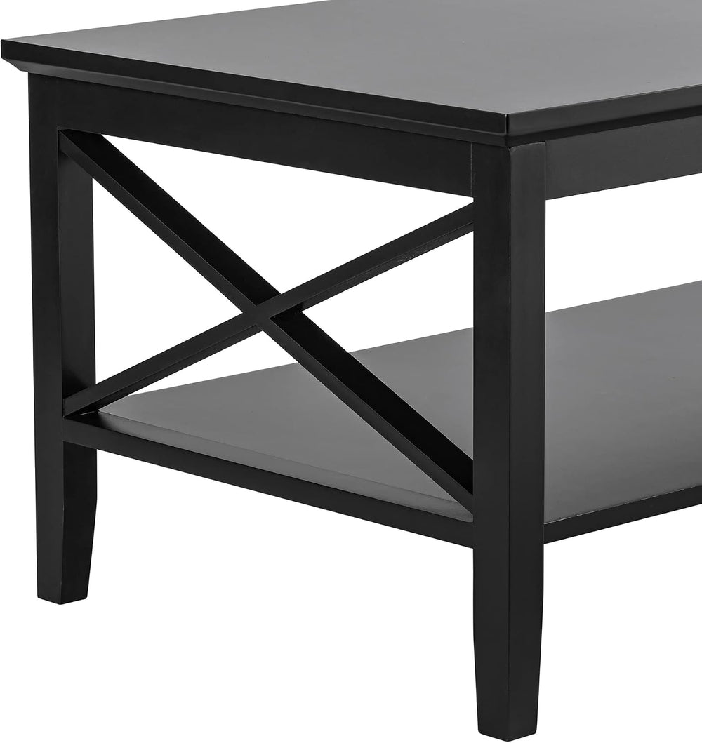 ChooChoo Oxford Coffee Table with Thicker Legs, Black Wood Coffee Table with ...