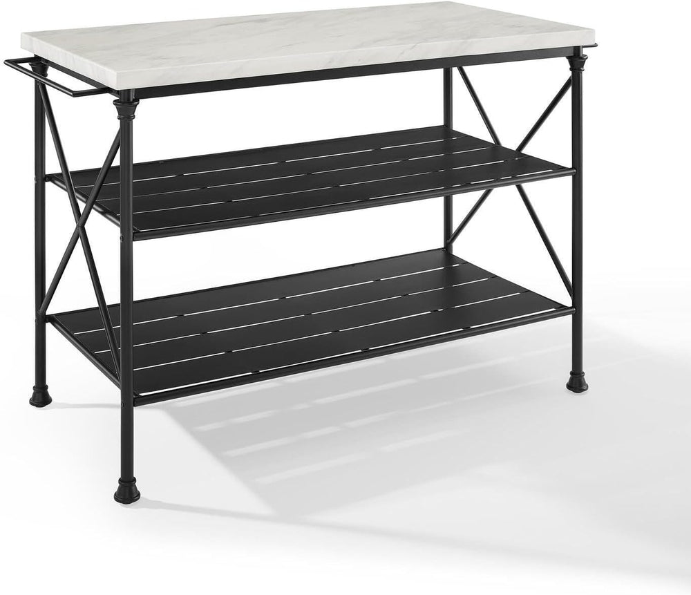 Maykoosh Retro Relaxation Kitchen Island, Steel with Faux Marble Top, Spaciou...