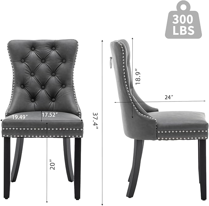 Leather Dining Chairs Set of 6, Upholstered Dining Room Chairs with Nailhead Trim, Sillas de Comedor Modernas 6, Wooden Kitchen Chairs for Dining Room, Living Room, Kitchen, Bedroom, Grey