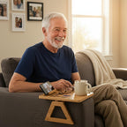 Wrappiness Custom Engraved Couch Arm Table for Dad, Wood Sofa Arm Rest Tables with 360° Phone Holder, Portable Sofa Armrest Tray for Drink Snacks, Gift for Fathers Day (The Original Legend)