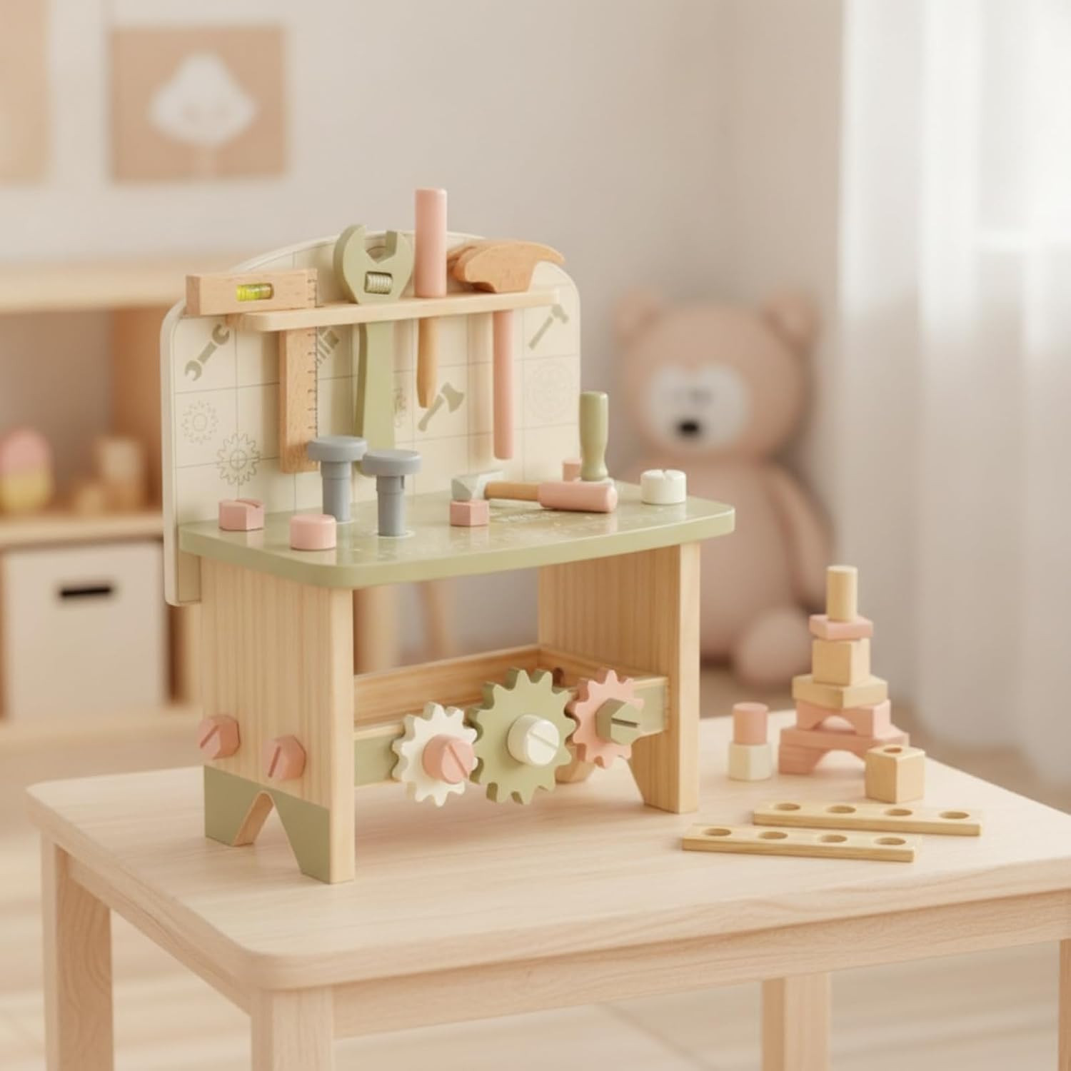 Wooden Toy Workbench Hands-on Wooden Tool Bench Compact Children's Tool Bench for Preschool
