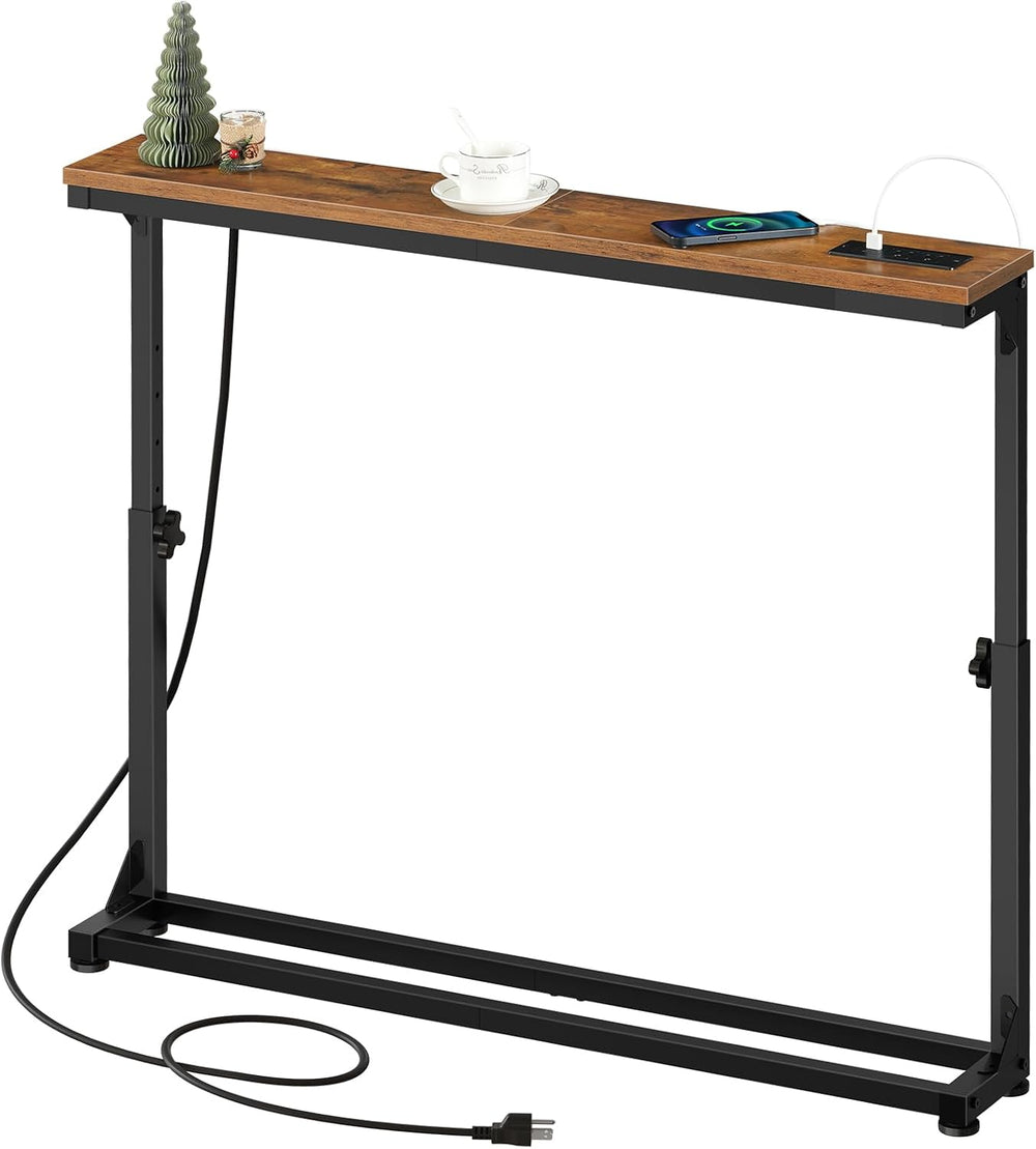 HOOBRO Narrow Console Table with Charging Station, Adjustable Height Sofa Tab...