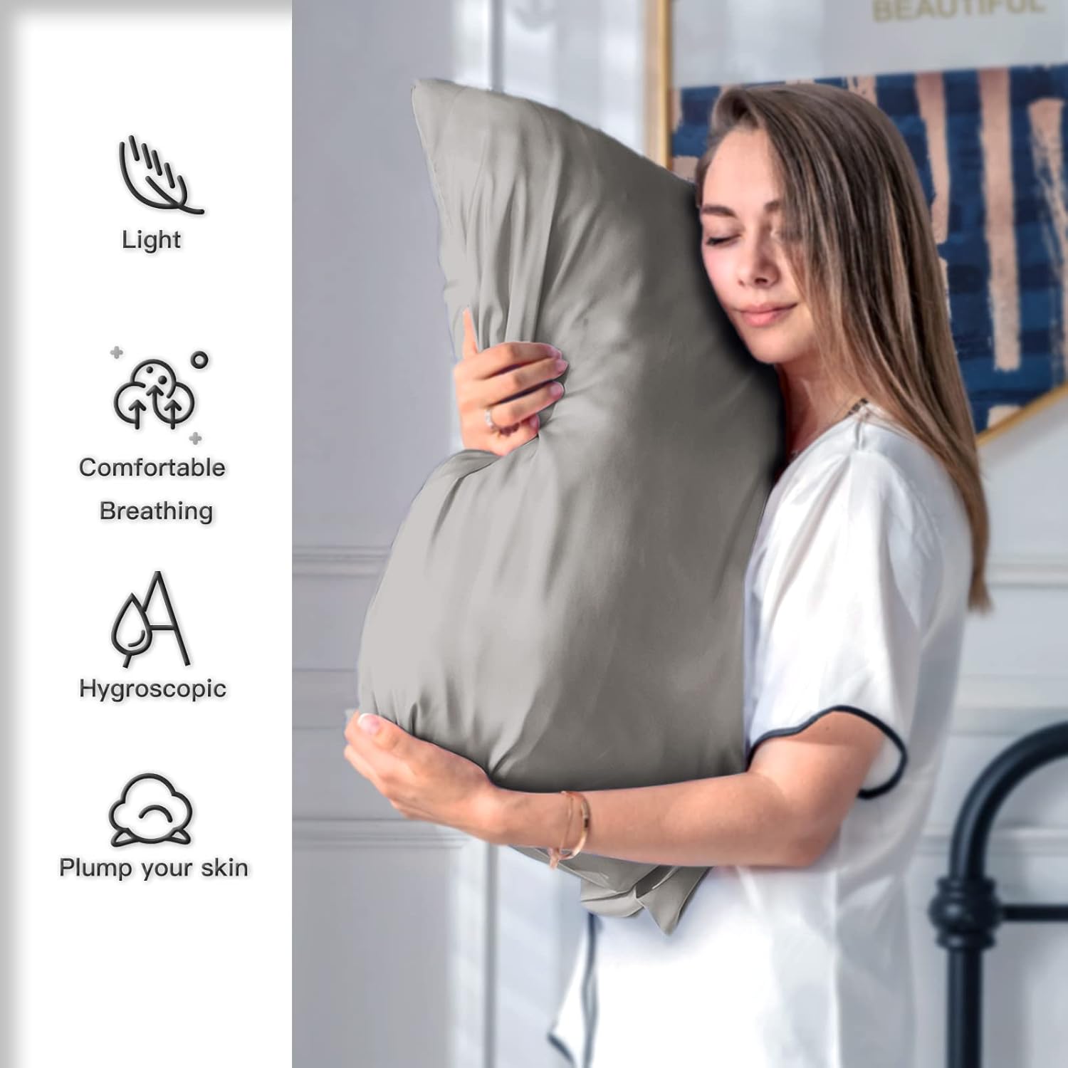 Silk Pillowcase for Hair and Skin,Soft,Breathable and Sliky 100% Queen Silk Pillow Case Set of 2,Both Sides Natural Mulberry Silk Pillowcases with Hidden Zipper(Queen Size 20"X 30",2pcs)