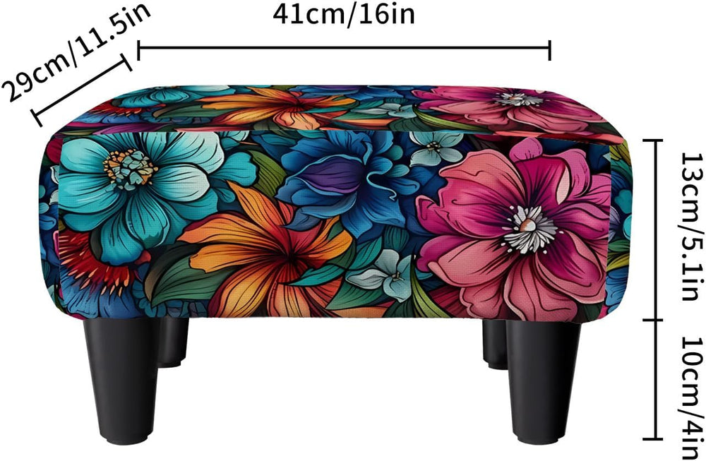 Flower Small Foot Stool Ottoman, Vintage Floral Linen Footrest for Couch | So...