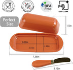 Butter Dish with Lid and Knife, Durable Countertop & Fridge Butter Keeper, BPA-Free Melamine Butter Container, Dishwasher Safe, Fits East/West Coast Butter Sticks (Pumpkin Orange)