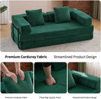 ZEIINPA Convertible Floor Sofa Bed with Fixed-Shape Frame, Modular Corduroy Folding Mattress Couch with Armrest, Floor Sofa Lounge Couch for Living Room Bedroom Lounge Studio,Emerald Green