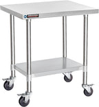 DuraSteel 24x30 NSF Stainless Steel Cart Work Table - Heavy Duty Rolling Food Prep Table Countertop Island - Metal Utility Cart on Wheels Caster, Grill Stand Storage Outdoor Kitchen Tables Bar Top