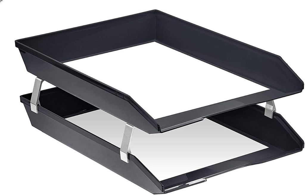 Acrimet Facility 2 Tier Letter Tray, Front Load, Letter Size/A4, Desktop File Organizer, Plastic (Black Color)