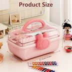 Cute Hair Accessories Organizer 3-Layers Kids Jewelry Storage Box Plastic Hair Accessories holder for Girls (Pink-Rabbit)
