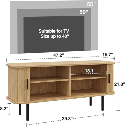 47''W Modern TV Stand Cabinet with Storage for TVs up to 60 Inch, Fluted TV Entertainment Center with Slatted Tambour Doors, Media Console for Living Room, Entryway, Natural