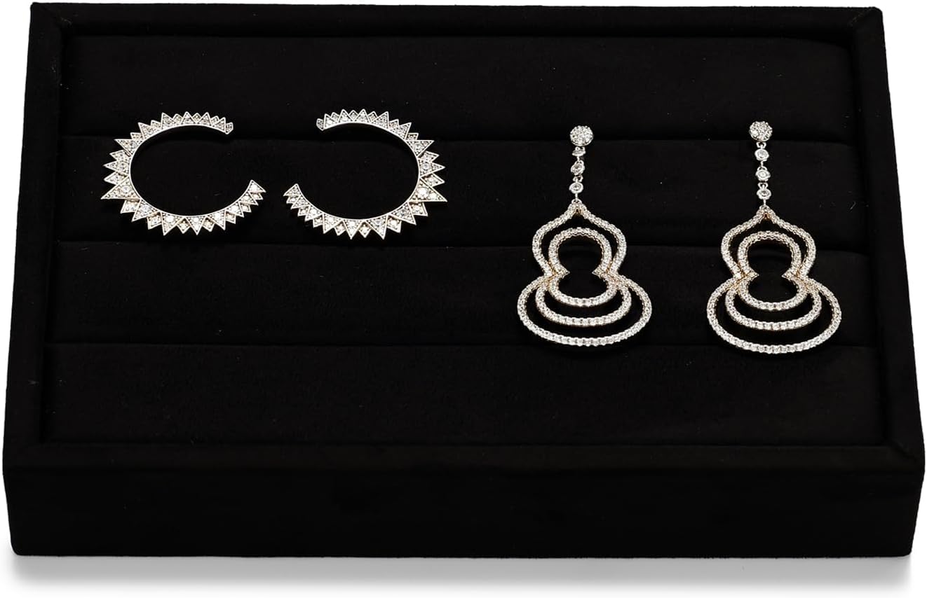 Black Velvet 3-Slots Jewelry Ring Display Tray Showcase Small Jewelry Display Organizer Tray for Rings(M)