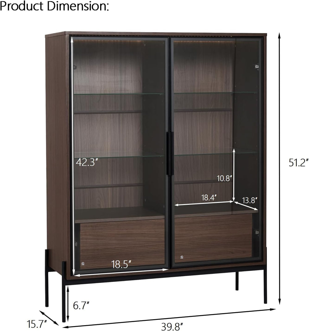 roomfitters 51.2'' Display Cabinet with Glass Doors, Pantry Storage C...