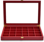 Oirlv Luxury Leather 24 Grid Jewelry Tray with Transparent Lid Earrings Rings Organizer Box Stackable Jewelry Box Drawer Inserts Women Gift