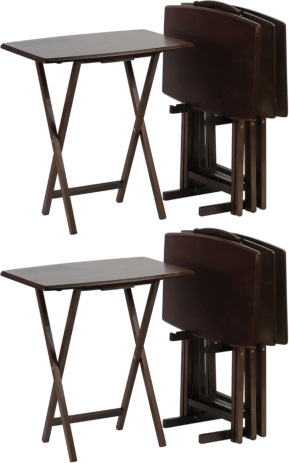 PJ Wood - 5-Piece Folding Tray Table Set - Walnut with Rack | Solid Wood, 14....