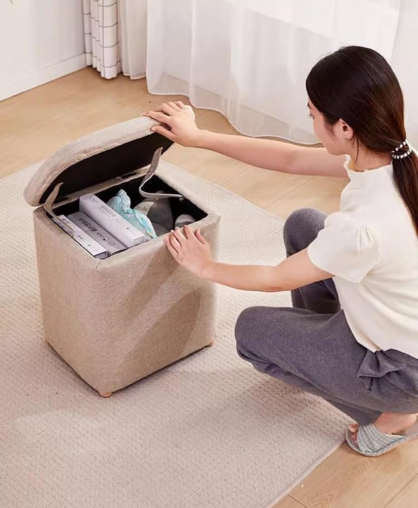 Storage Ottoman with Linen Removable Cover,Square Foot Rest Stool Hinged Lid ...