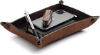 Main Street Forge Leather Valet Tray for Men – Rustic EDC Organizer for Keys, Phone & Wallet – Made in USA – Whiskey Barrel Brown