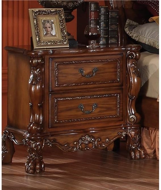 Nightstand with 2 Drawers in Cherry Oak Finish,for Small Spaces