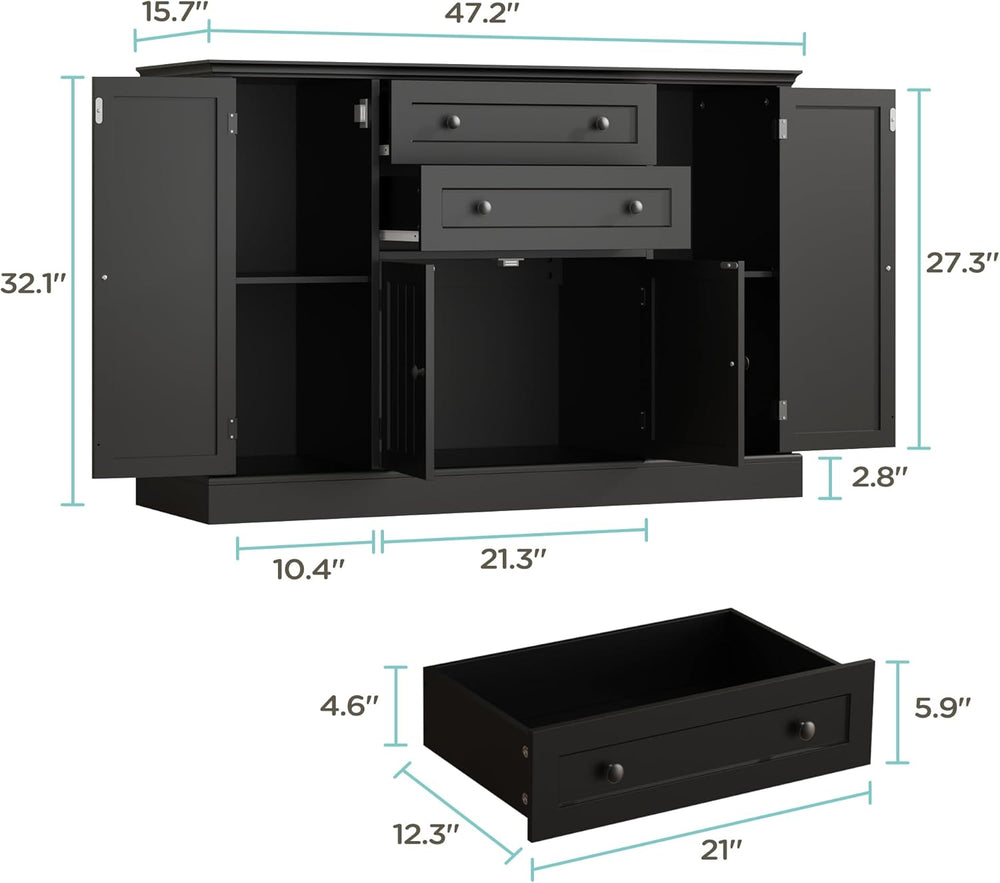 Farmhouse 47" Buffet Cabinet with Storage,Large Sideboard Buffet with Dr...