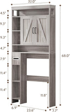 Over The Toilet Storage Cabinet with 2 Barn Doors & Built-in Toilet Paper Holder, Farmhouse Space-Saving Organizer for Bathrooms and Laundry Room, Grey
