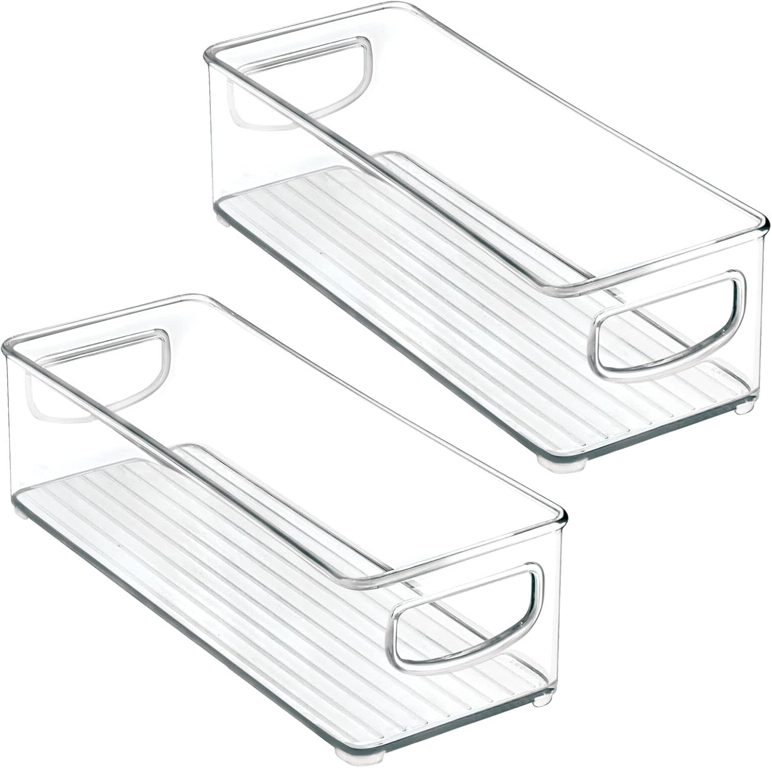 mDesign Small Plastic Nursery Storage Container Bins with Handles for Organization in Cabinet, Closet or Cubby Shelves - Organizer for Baby Food, Bibs, Formula - Ligne Collection - 2 Pack - Clear