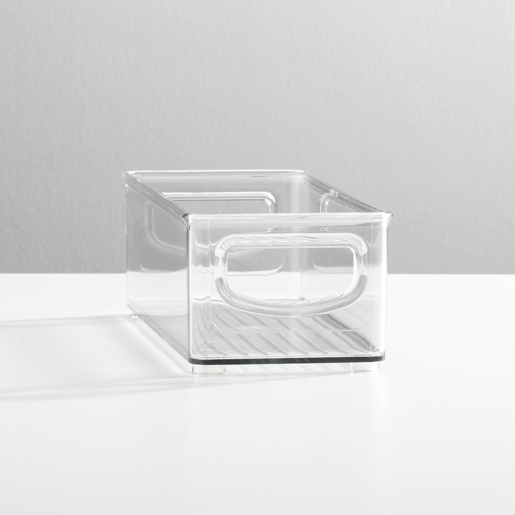 mDesign Small Plastic Nursery Storage Container Bins with Handles for Organization in Cabinet, Closet or Cubby Shelves - Organizer for Baby Food, Bibs, Formula - Ligne Collection - 2 Pack - Clear