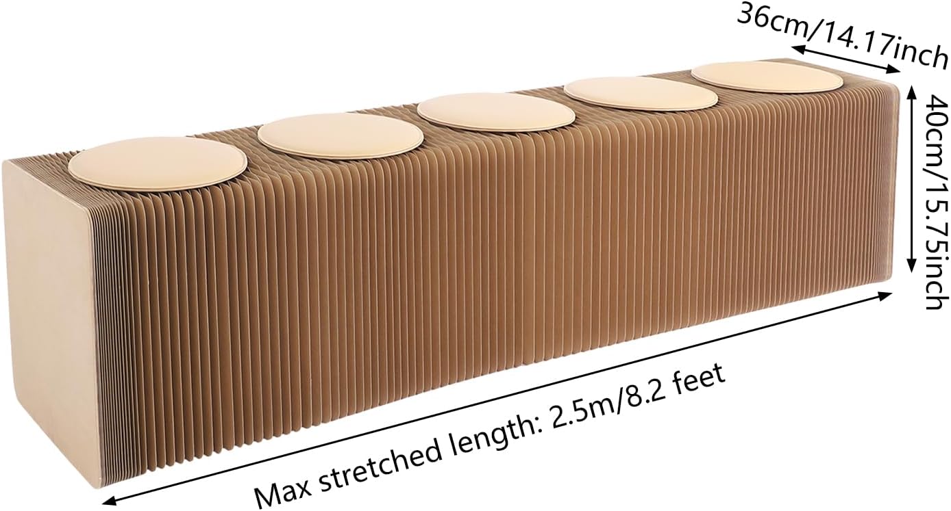 Accordion Folding Paper Sofa with 5 Cushions, Portable & Durable Kraft Paper Relaxing Bench Chair for Versatile Seating in Home, Office Decorative Chair Stool,8.2ft Length,Brown