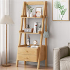 4-Tier Rustic Wood Ladder Shelf, Freestanding Bookcase & Storage Organizer for Living Room, Home Office, Bedroom, Balcony - Stylish and Functional Boohelf Rack