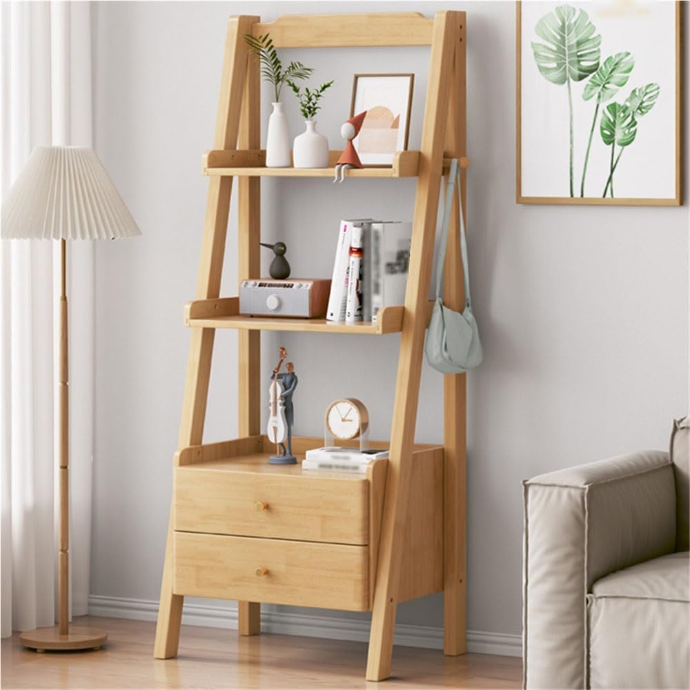 4-Tier Rustic Wood Ladder Shelf, Freestanding Bookcase & Storage Organizer for Living Room, Home Office, Bedroom, Balcony - Stylish and Functional Boohelf Rack