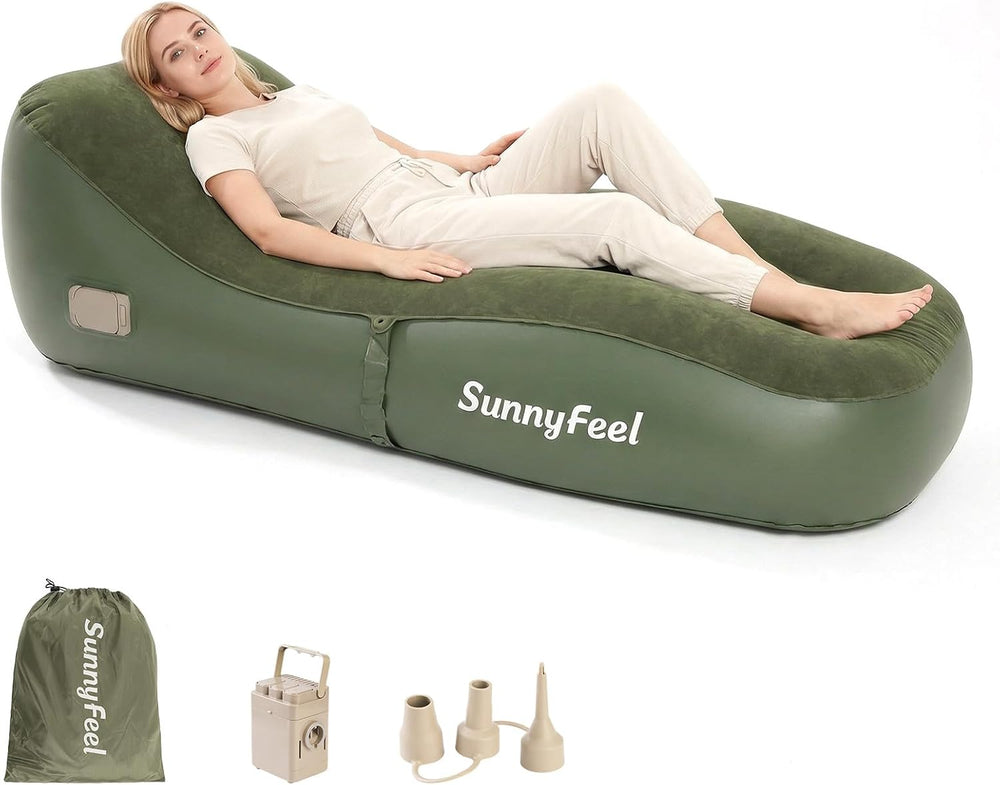 SUNNYFEEL Inflatable Lounger Couch with Built-in Pump, Heavy Duty PVC Flocked...