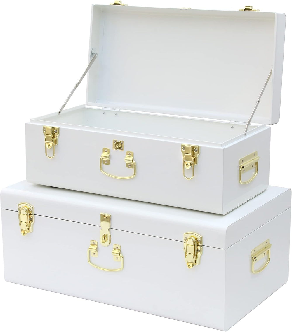 Vixdonos Decorative Metal Box Storage Trunks Set of 2 College Dorm Chest with...