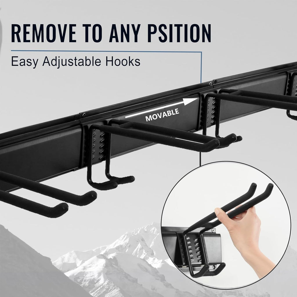 Wall Mount Tool Storage Rack, Garage Organization, Heavy Duty Garage Storage Tool Organizer, Garden Tool Wall Hooks and Hangers, Hold Up to 350lbs Black 2Pack