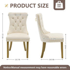 Velvet Dining Chairs Set of 4, Kitchen & Dining Room Chairs, Upholstered Dining Chairs with Back Ring Pull and Golden Solid Wood Legs, Modern Tufted Kitchen Chairs for Dining Room, Cream