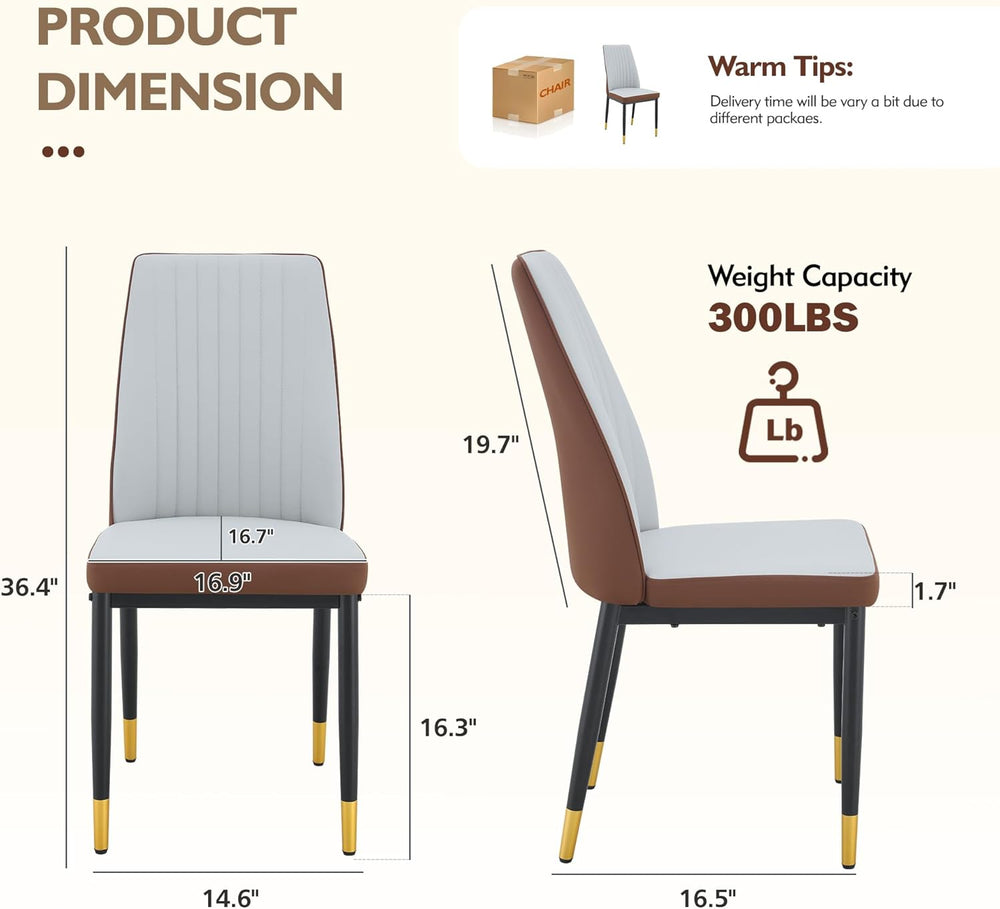 Upholstered Dining Chairs Set of 6, Mid-Century Modern Leather Dining Room Ch...