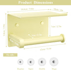 Tindbea Toilet Paper Holder with Phone Shelf, Adhesive or Screw Wall Mount Toilet Tissue Roll Holder, Rustproof & Multifunctional Stainless Steel Bathroom Storage Dispenser (Sunlight Yellow)