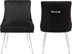 Modern Dining Chairs Set of 2 with Silver Metal Legs, Velvet Upholstered Kitchen Chair Pleated Back, Mid Century Accent Chair for Vanity, Living Room, Black