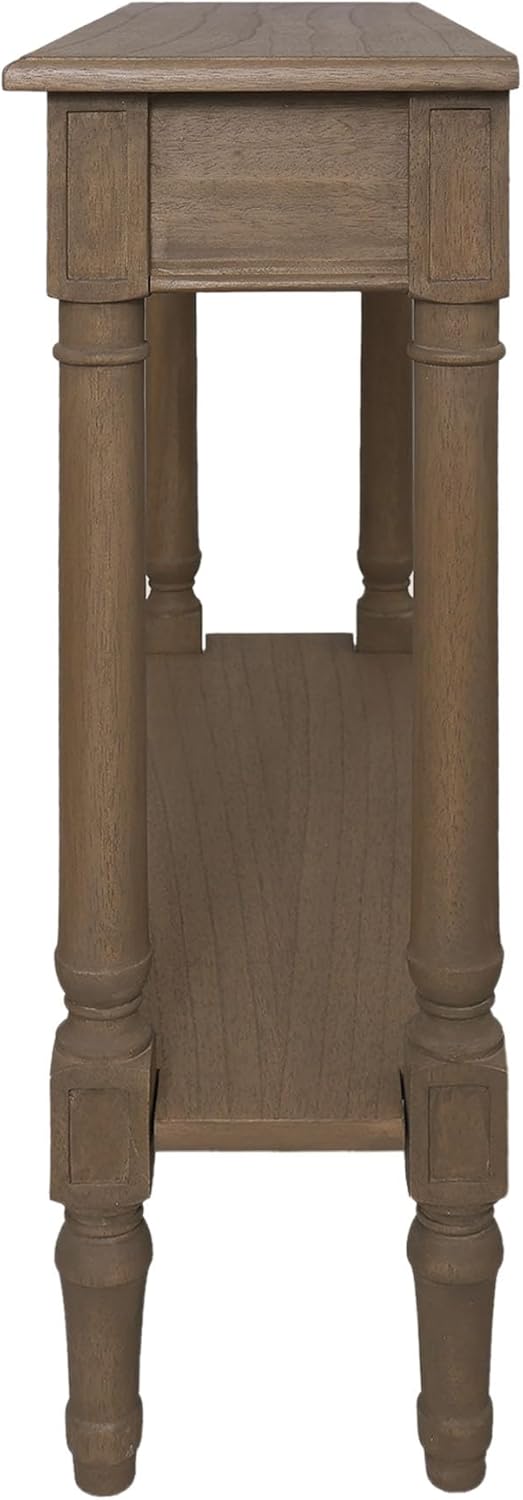 East at Main Marisol Slim Console Table, Brown Wood Finish, 31.5” Narrow Entryway Table, 8” Deep Hallway or Sofa Table with Drawer & Shelf