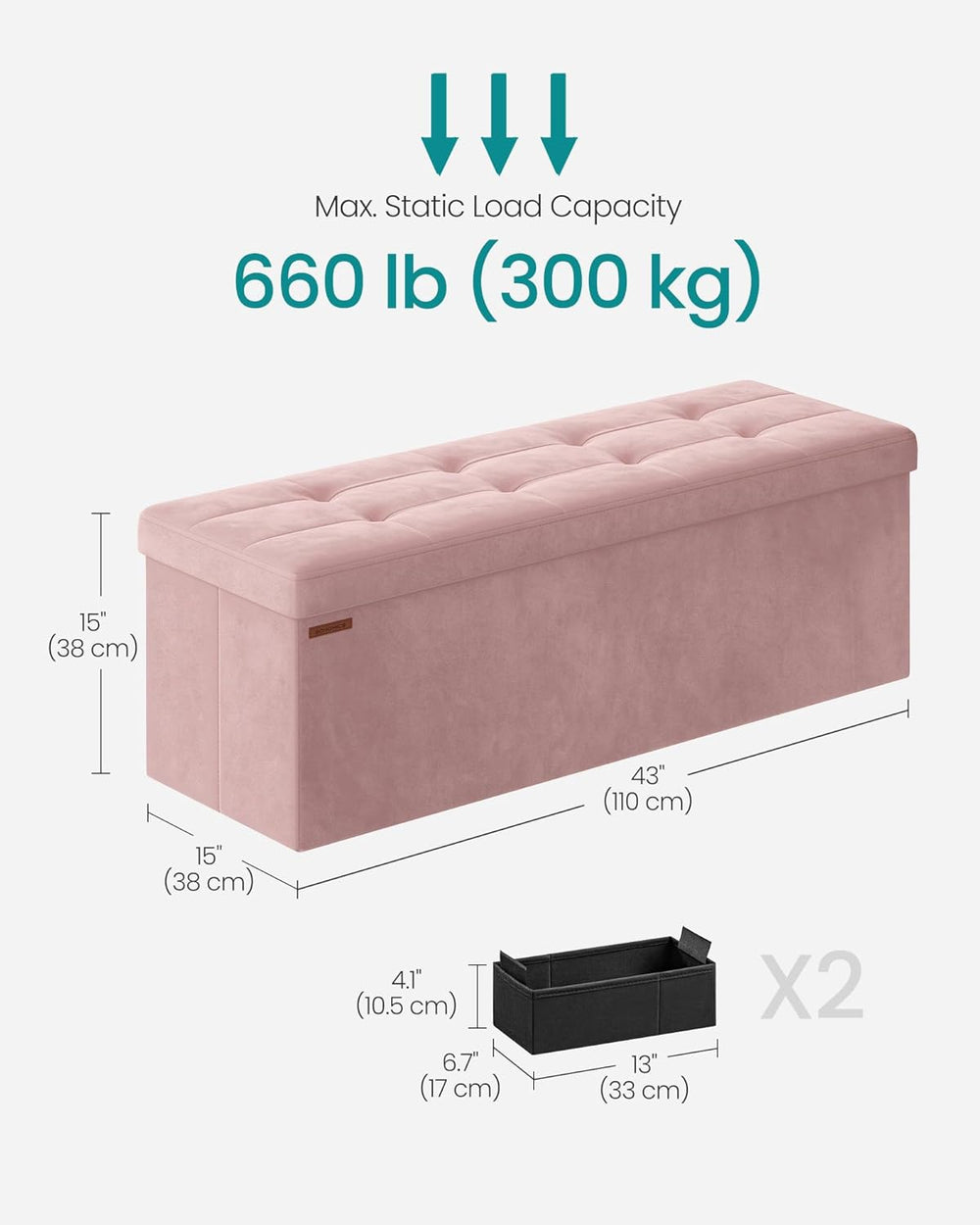 SONGMICS Storage Ottoman Bench, 43.3 Inches Velvet Foldable Foot Rest | Foot ...