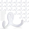 25 Pack Coat Hooks Wall Hooks for Hanging, Heavy Duty Double Prong Metal Hook Wall Mounted for Living Room, Bathroom, Kitchen, Bedroom for Coat, Bag, Scarf, Towel, Hat, Key, Cup (White)