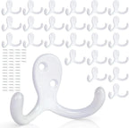 25 Pack Coat Hooks Wall Hooks for Hanging, Heavy Duty Double Prong Metal Hook Wall Mounted for Living Room, Bathroom, Kitchen, Bedroom for Coat, Bag, Scarf, Towel, Hat, Key, Cup (White)