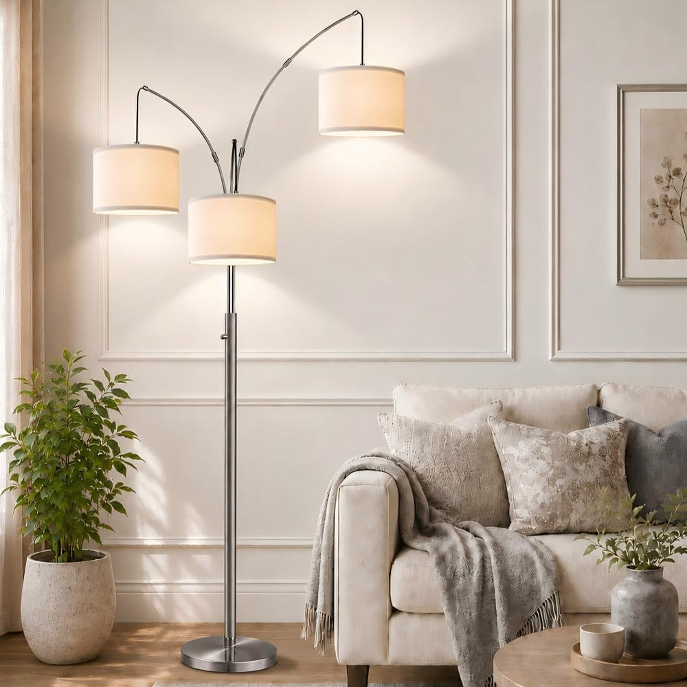 Nintiue Dimmable Floor Lamp - 3 Lights Brushed Nickel Arc Floor Lamps for Liv...
