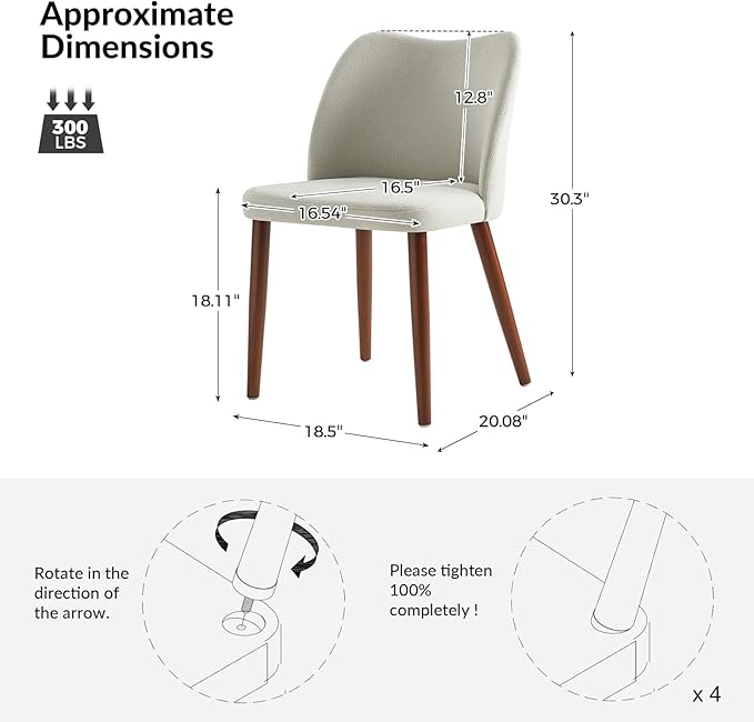Dining Chairs Set of 2, Upholstered Kitchen Dining Room Chair Set Morden Accent Side Dinner Chair with Curved Padded Back Wood Legs for Restaurant/Cafe, Beige