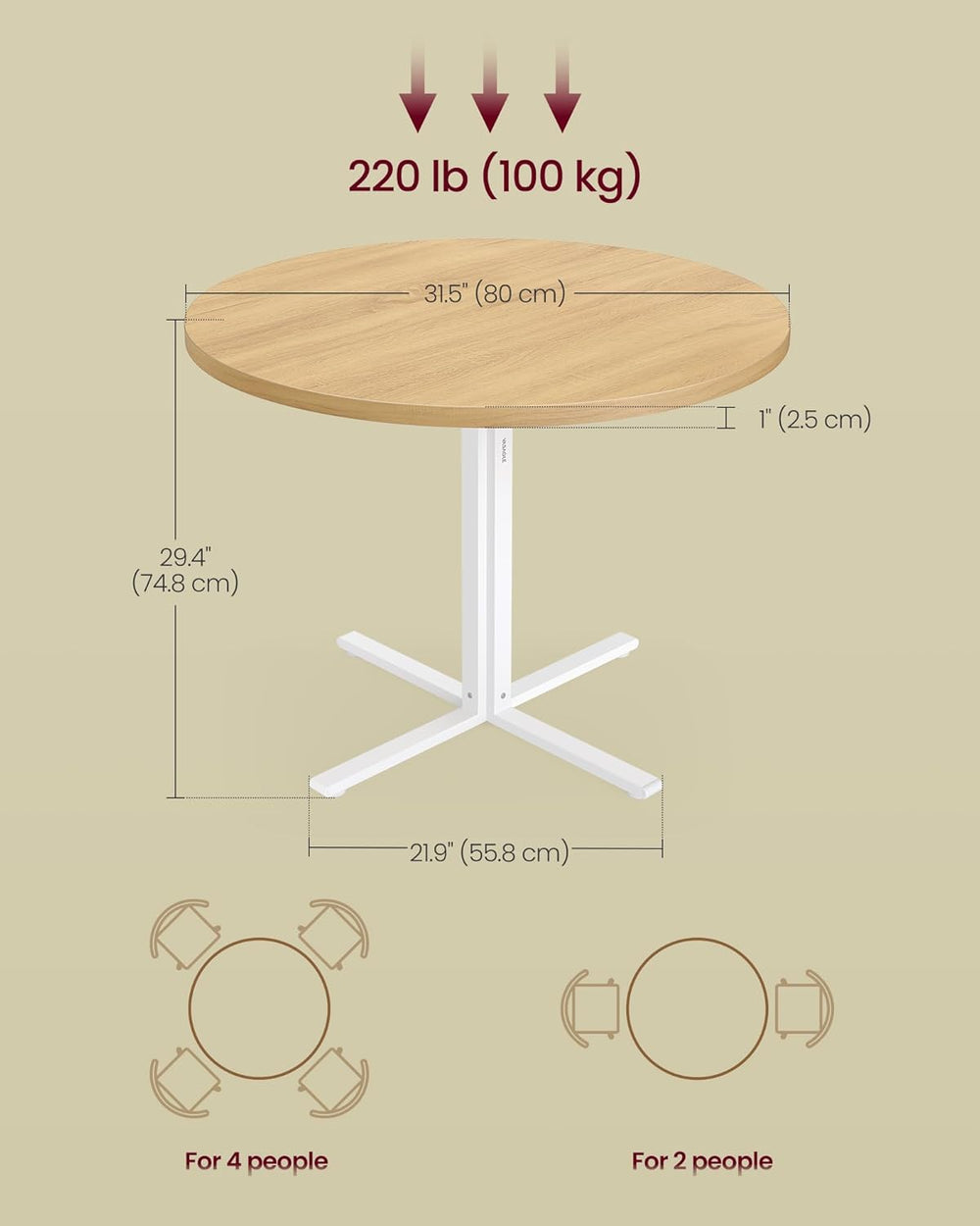 VASAGLE Dining Table, Small Round Kitchen Table for 4 People, 31.5 x 29.4 Inc...