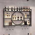 Wall Mounted Wine Rack with Light,3-Tier Metal Wine Bottle Shelf with Wine Glass Holder, Modern Bar Shelves Bar Liquor Bottle Display Shelf Multifunctional Wine Storage Rack for Home Bar (Black, 140)