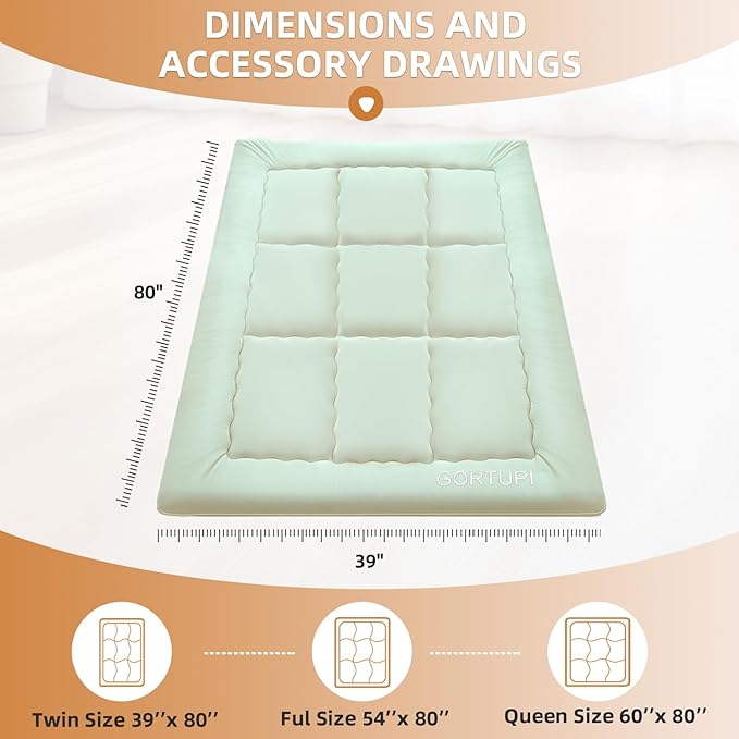 Twin Size Japanese Floor Futon Foldable Futon Mattress for Floor Tatami Mattress Portable Rollaway Bed for Guest Playmat for Kids Tatami Sleeping Pad Japanese Mattress for Adults Green A