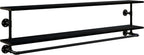 Black Clothes Rack 60in, 2-Tier Wall Mounted Garment Rack with Real Wood Shelf, Heavy Duty Hanging Clothes Rack, Multi-Purpose Hanging Rod, Space-Saving Closet Storage