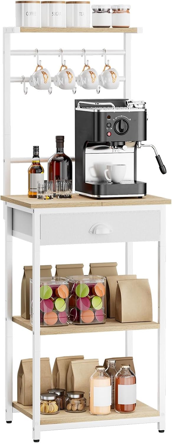 YMYNY 5 Tier Coffee Bar Station, Coffee Stand with Fabric Drawers, 8 S-Shaped...