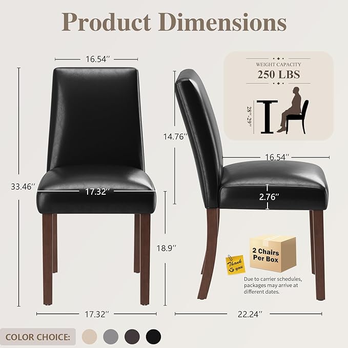 Dining Chairs Set of 4, Modern Dining Room Chairs with Wooden Legs, Faux Leather Upholstered Kitchen Farmhouse Parsons Chairs for Restaurant & Cafe- Black